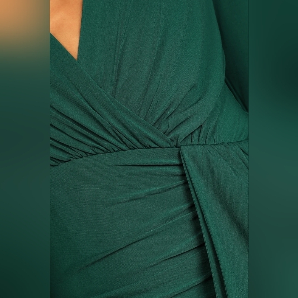 Lulus Marlay Emerald Green Ruched Long Sleeve Bodycon Dress XS Wedding Party - Picture 6 of 10